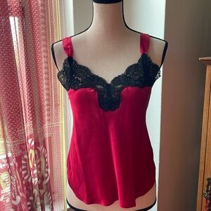 [treesha] Red 100% Silk and Black Lace Camisole